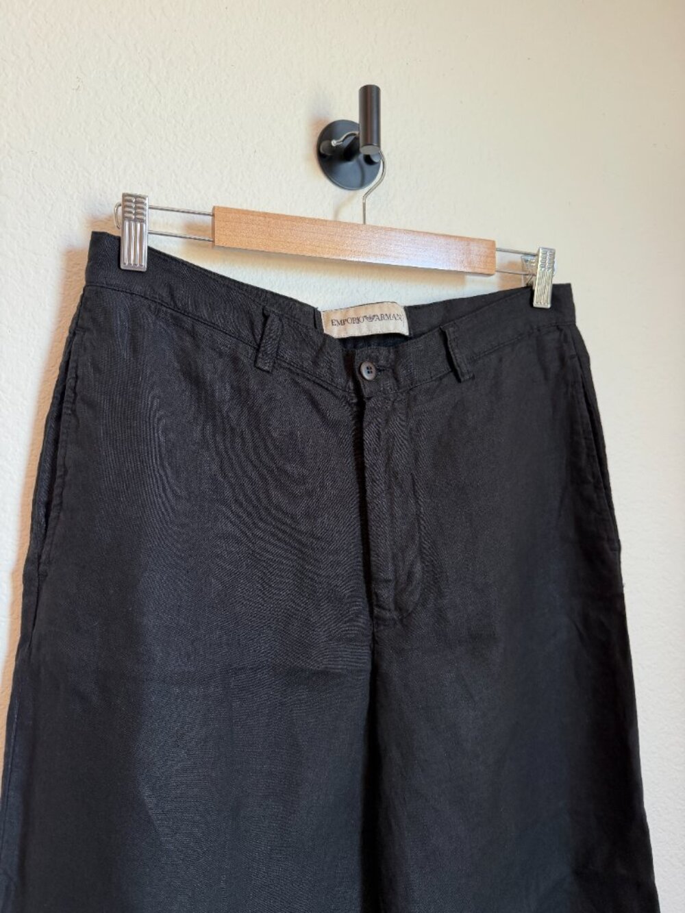 Emporio Armani Black Linen Blend Wide Leg Trousers High Rise Relaxed Fit - Picture 3 of 8